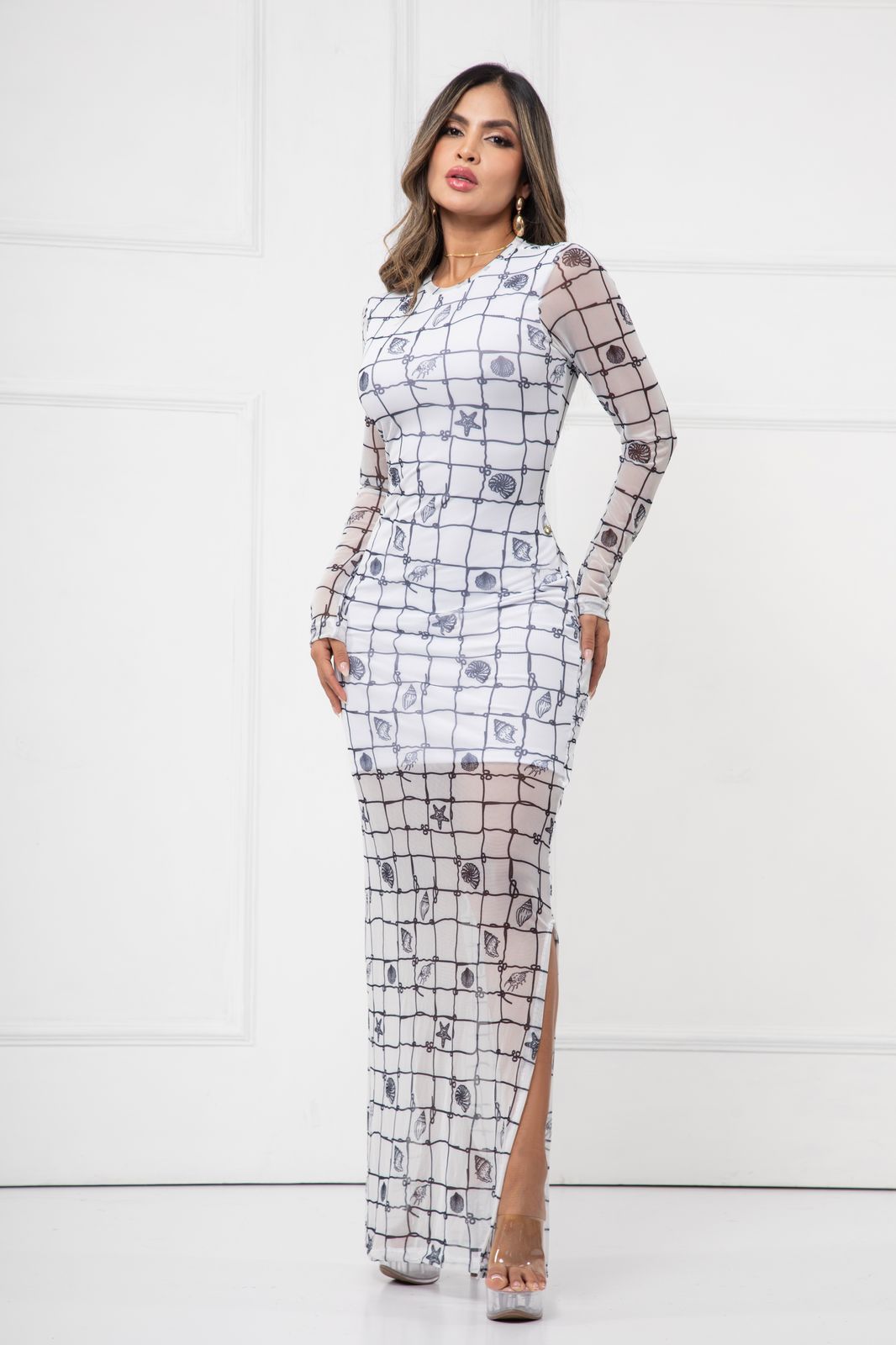 Blue Check & Ocean Print Dress