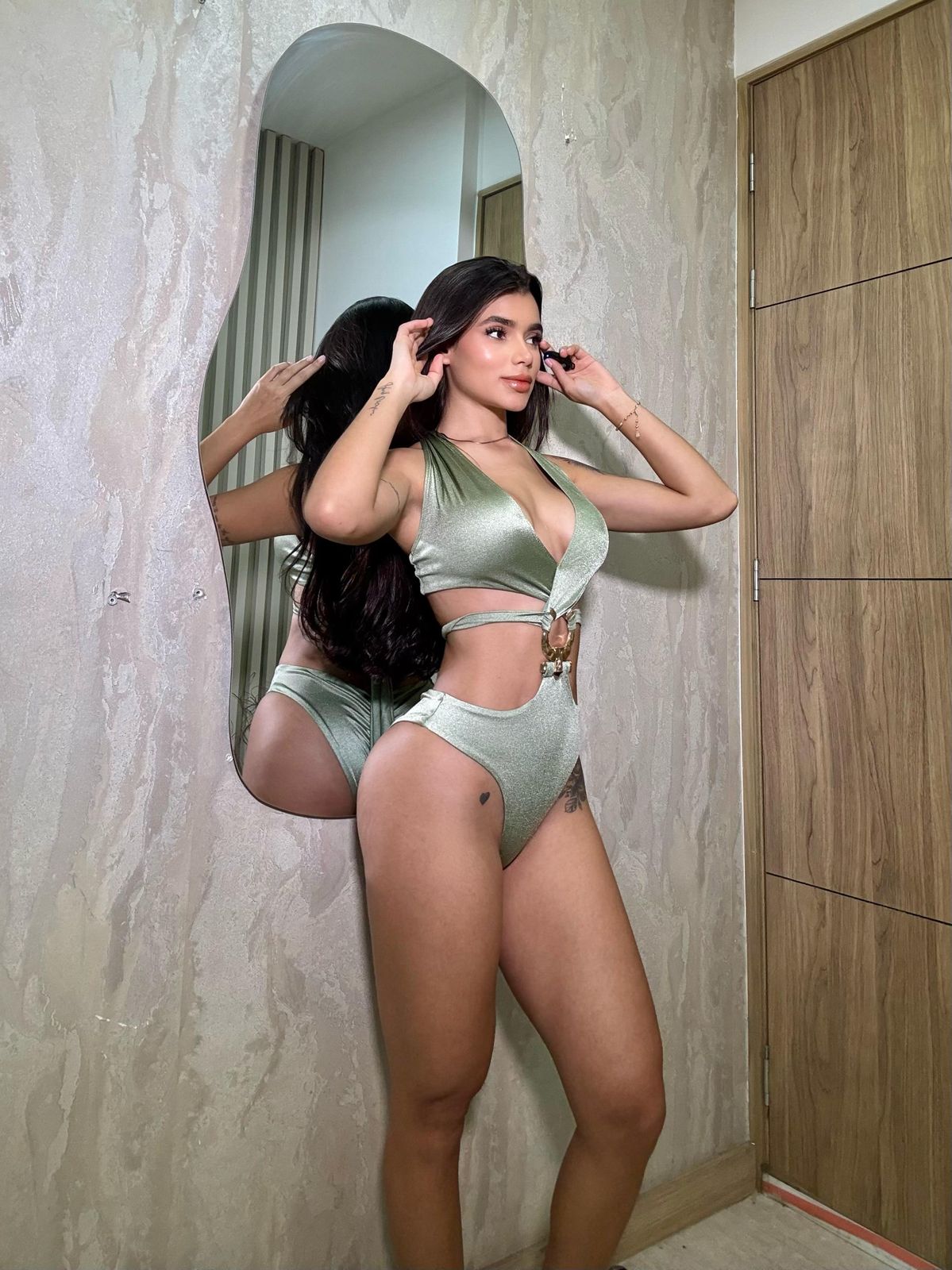 Elegant One-Piece Swimsuit with Gold Accent