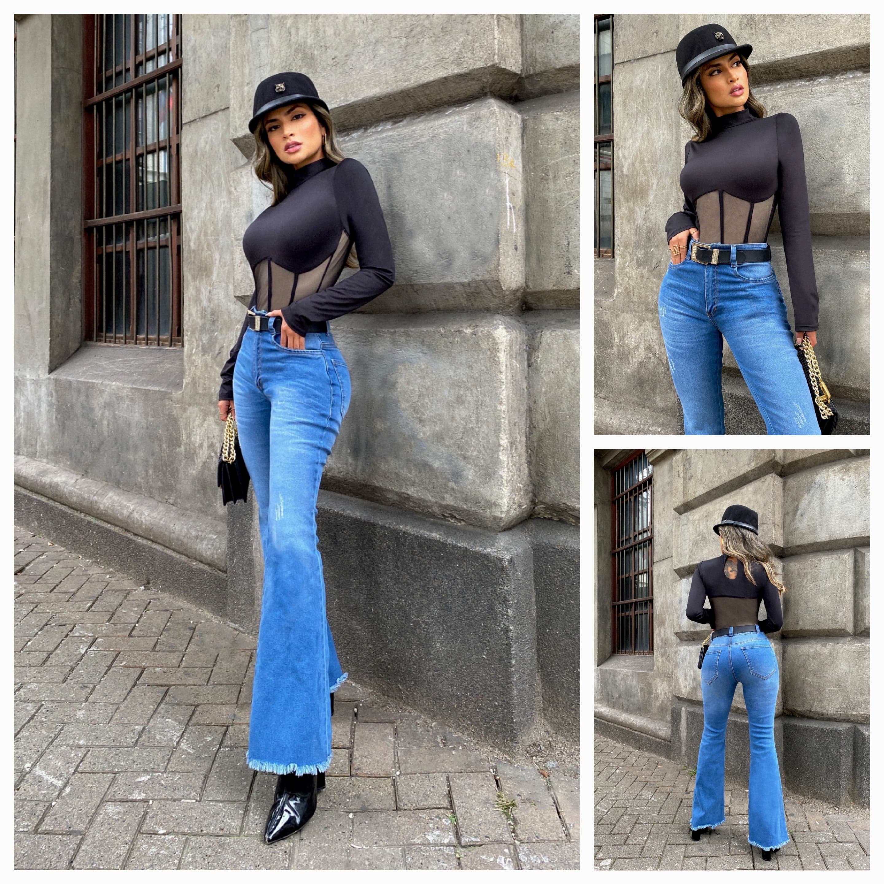 Black Long Sleeve Sheer Panel Bodysuit