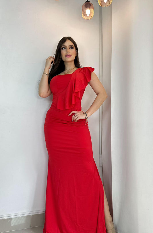 long red dress.