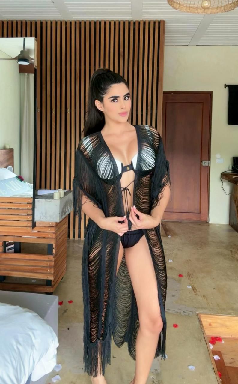 Black Fringe Mesh Cover-Up