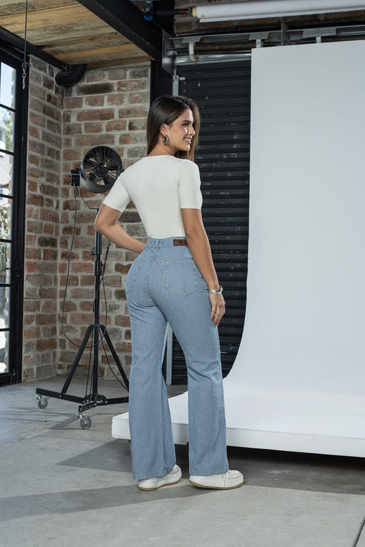 Blue Striped Flare Pants
